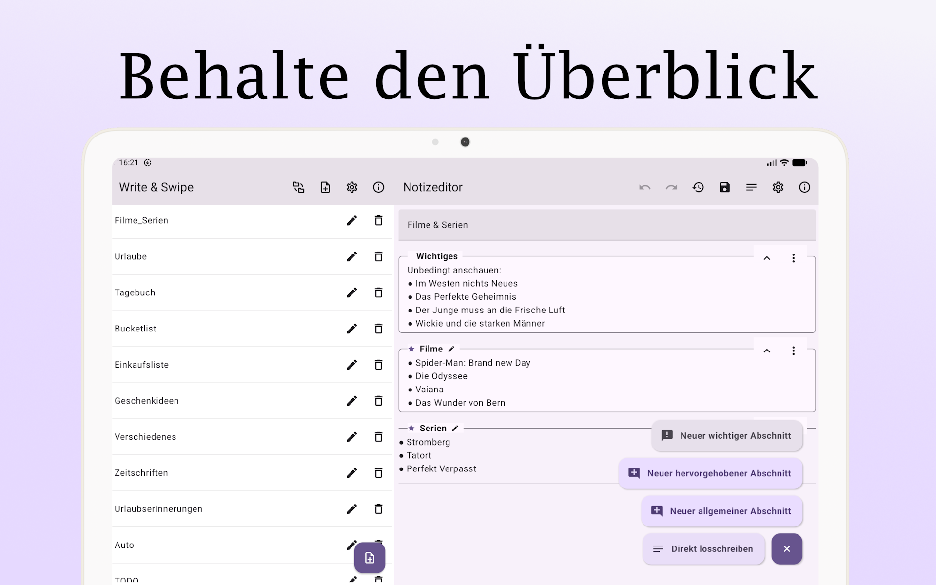 Write & Swipe - Notepad &ndash; Screenshot 8 von 10